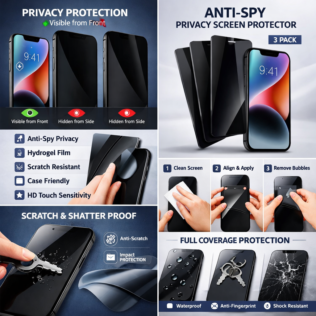 3-Pack Privacy Screen Protector voor iPhone – Anti-Spy Hydrogel Beschermfolie